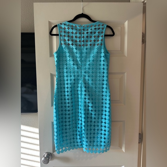 Lauren Ralph Lauren Eyelet Media Dot Lace Sheath Dress in Aqua Blue - Picture 8 of 10